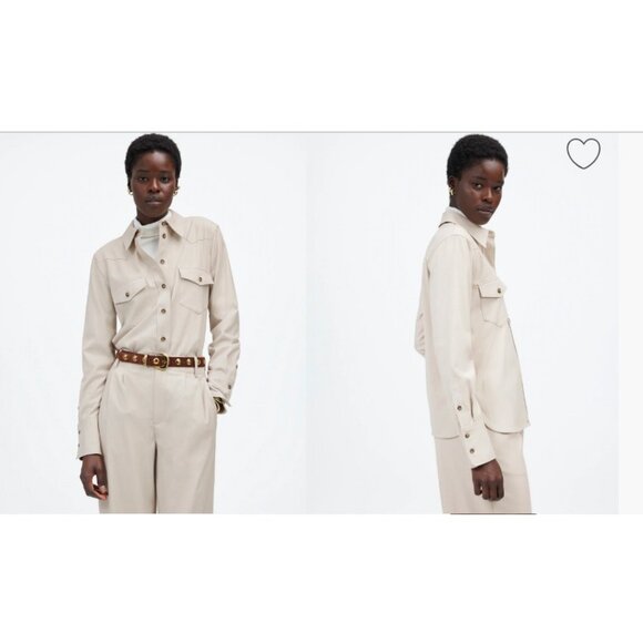 Madewell $85 Western Button-Up Shirt in Brushed Twill SIze 4 Pebble Stone NT315 - Picture 1 of 9